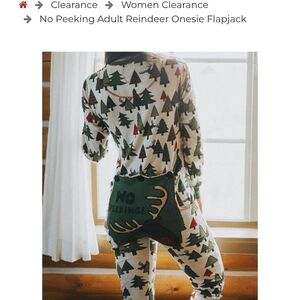 Lazy One No Peeking Adult Reindeer Onesie - Green and White